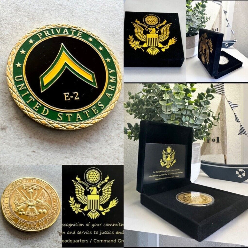 UNITED STATES ARMY - Rank PRIVATE E-2 Challenge Coin with Special Velvet Case