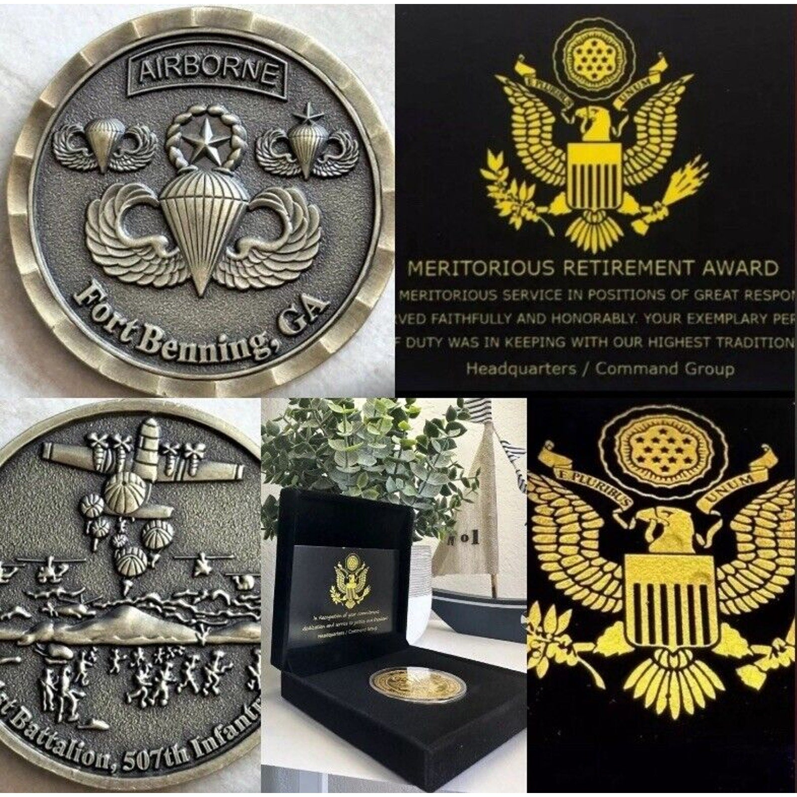 US ARMY AIRBORNE Fort Benning GA 1st Battalion 507th COIN W/Retirement Award