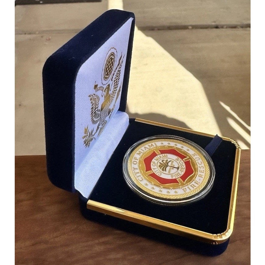City Of MIAMI FIRE RESCUE Challenge Coin With Velvet Case. Fast Shipping!
