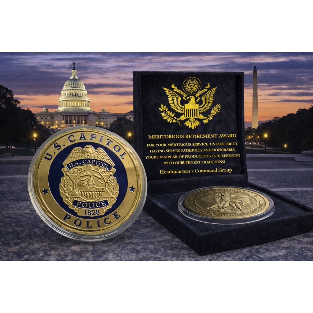 US CAPITOL POLICE-Washington DC Challenge Coin St Michael w/ Retirement Award