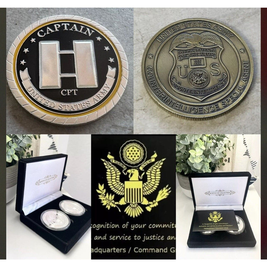 2pcs Army Rank Captain O-3 And Counter Intelligence Officer/. CHALLENGE COINS