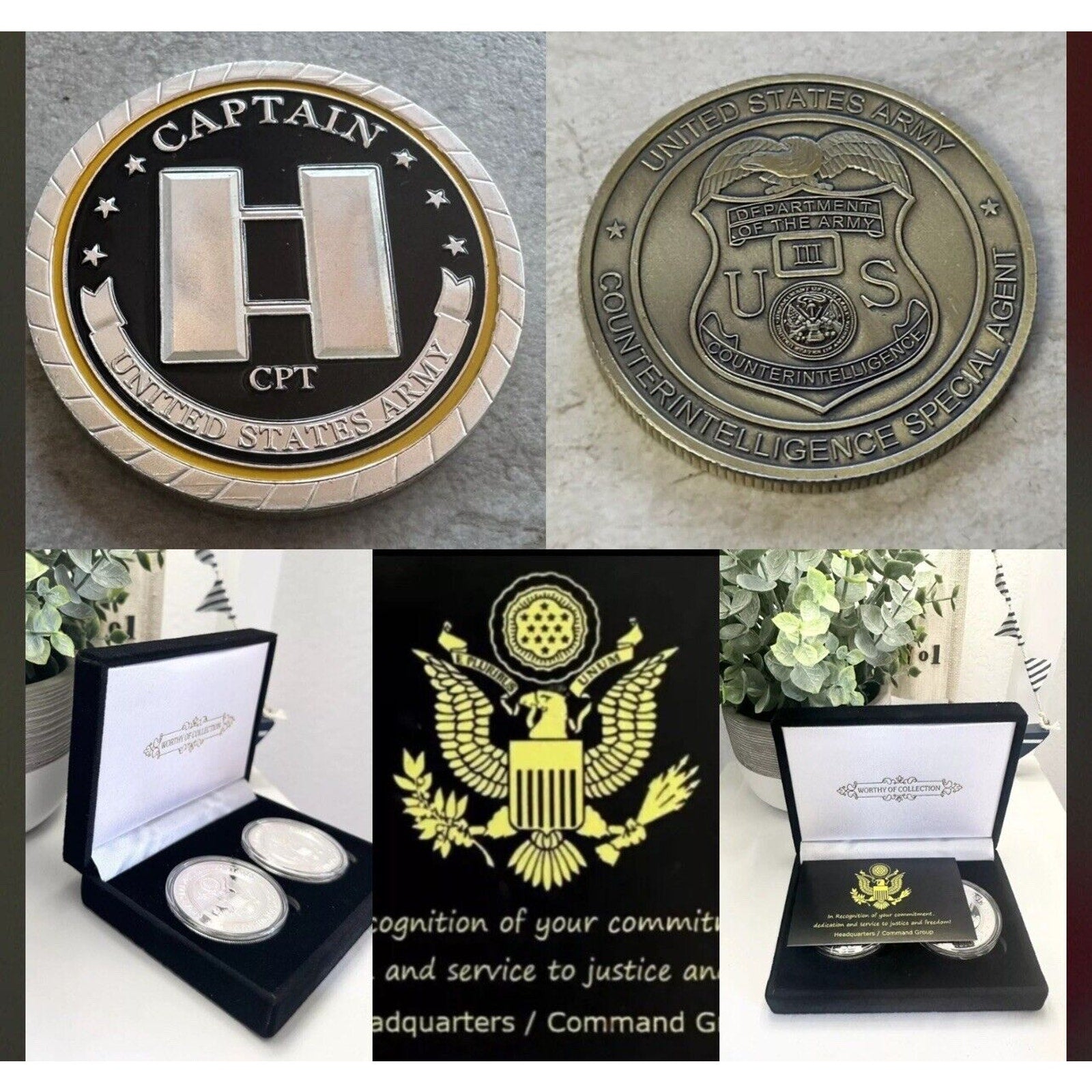 2pcs Army Rank Captain O-3 And Counter Intelligence Officer/. CHALLENGE COINS