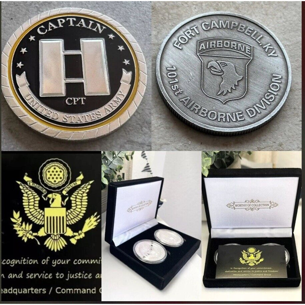 2pcs Army Rank Captain O-3 And US 101 St AIRBORNE Fort Campbell CHALLENGE COIN