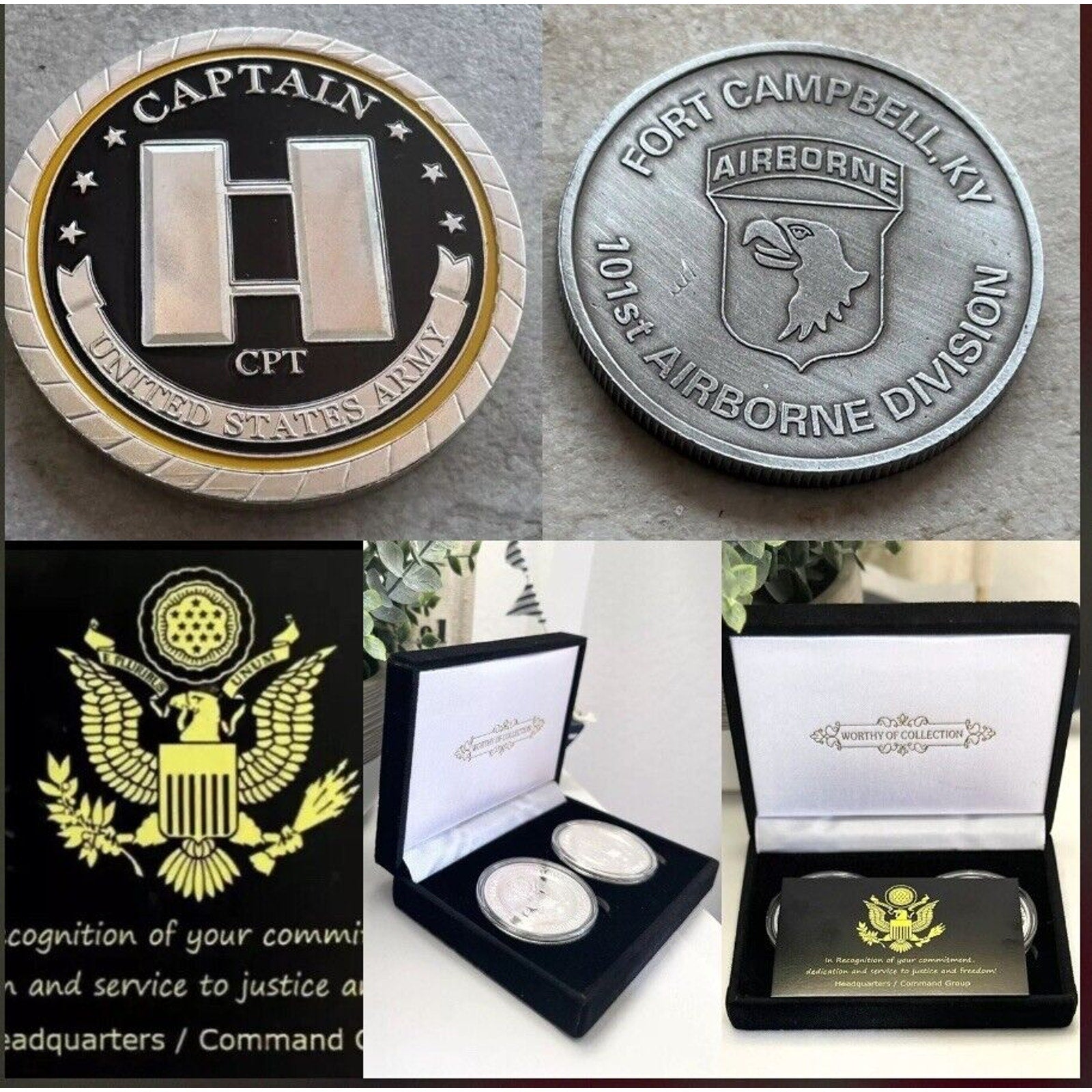 2pcs Army Rank Captain O-3 And US 101 St AIRBORNE Fort Campbell CHALLENGE COIN