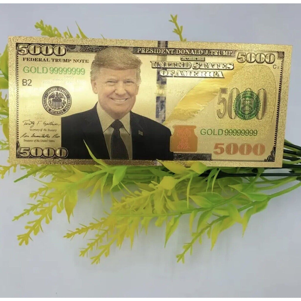 President Donald Trump Colorized $5000 Dollar Bill Gold Foil Banknote