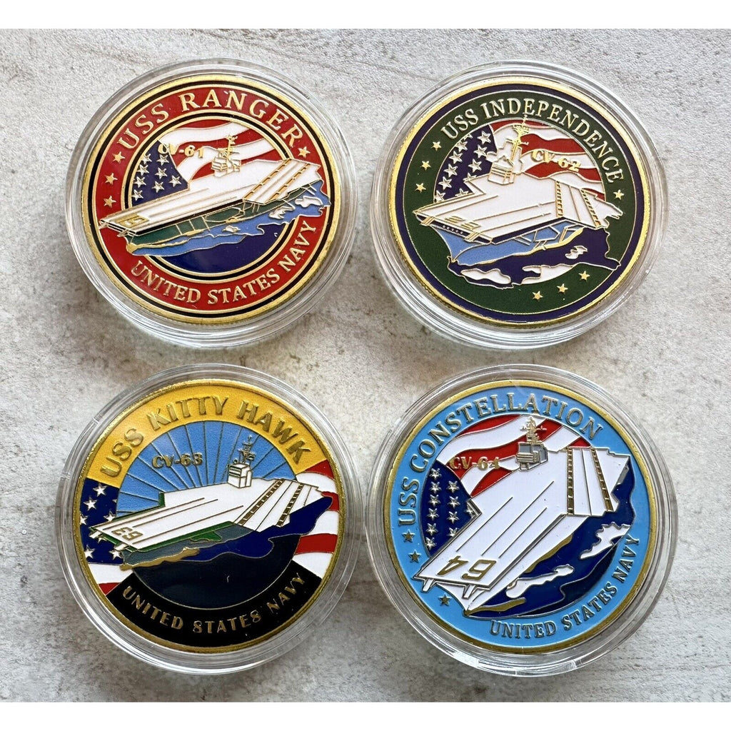 4 Pcs US NAVY USS Ranger CV-61, Independence CV-62, Kitty Hawk CV-63, CV-64 Coin