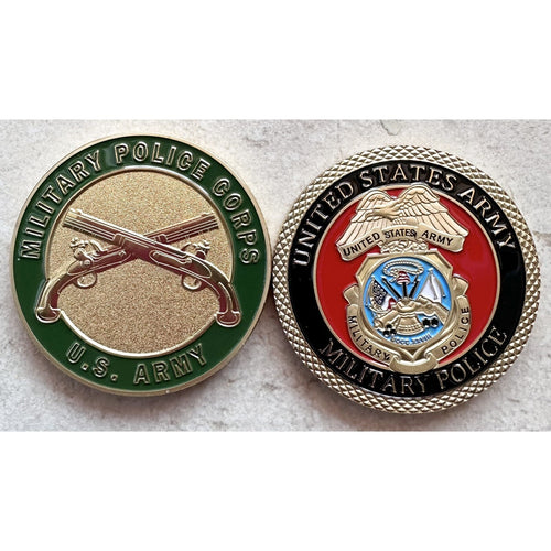 2 pcs US ARMY MILITARY POLICE Challenge Coin w/ Retirement Award
