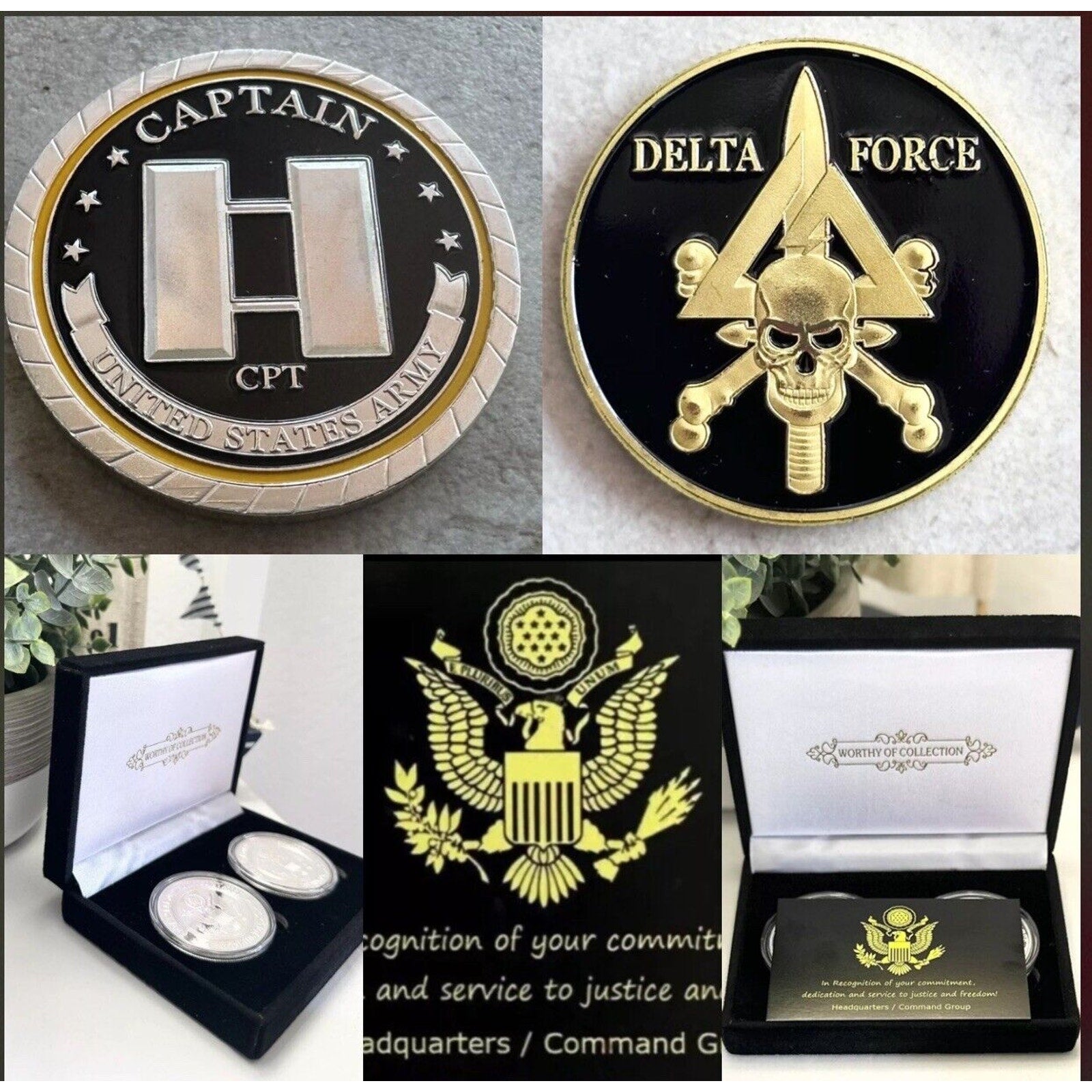 2pcs Army Rank Captain O-3 And US. D Delta Force Special Forces CHALLENGE COIN