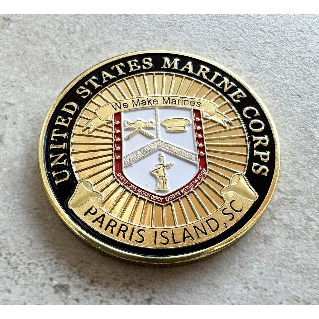 PARRIS ISLAND - USMC RECRUIT DEPOT Challenge Coin w/ Retirement Award