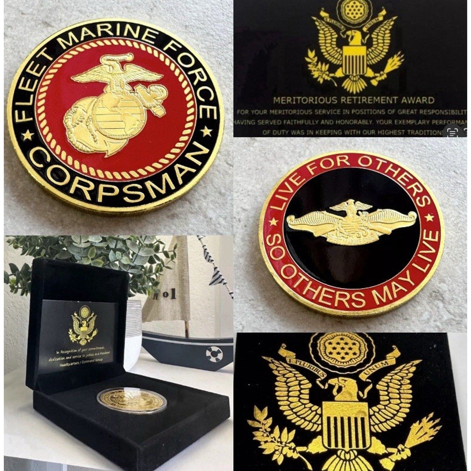 U.S.Marine Corps Fleet Marine Force FMF Corpsman USMC With Retirement Award