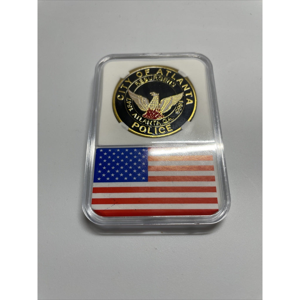 CITY OF ATLANTA POLICE DEPT Challenge Coin w/ American Flag Case
