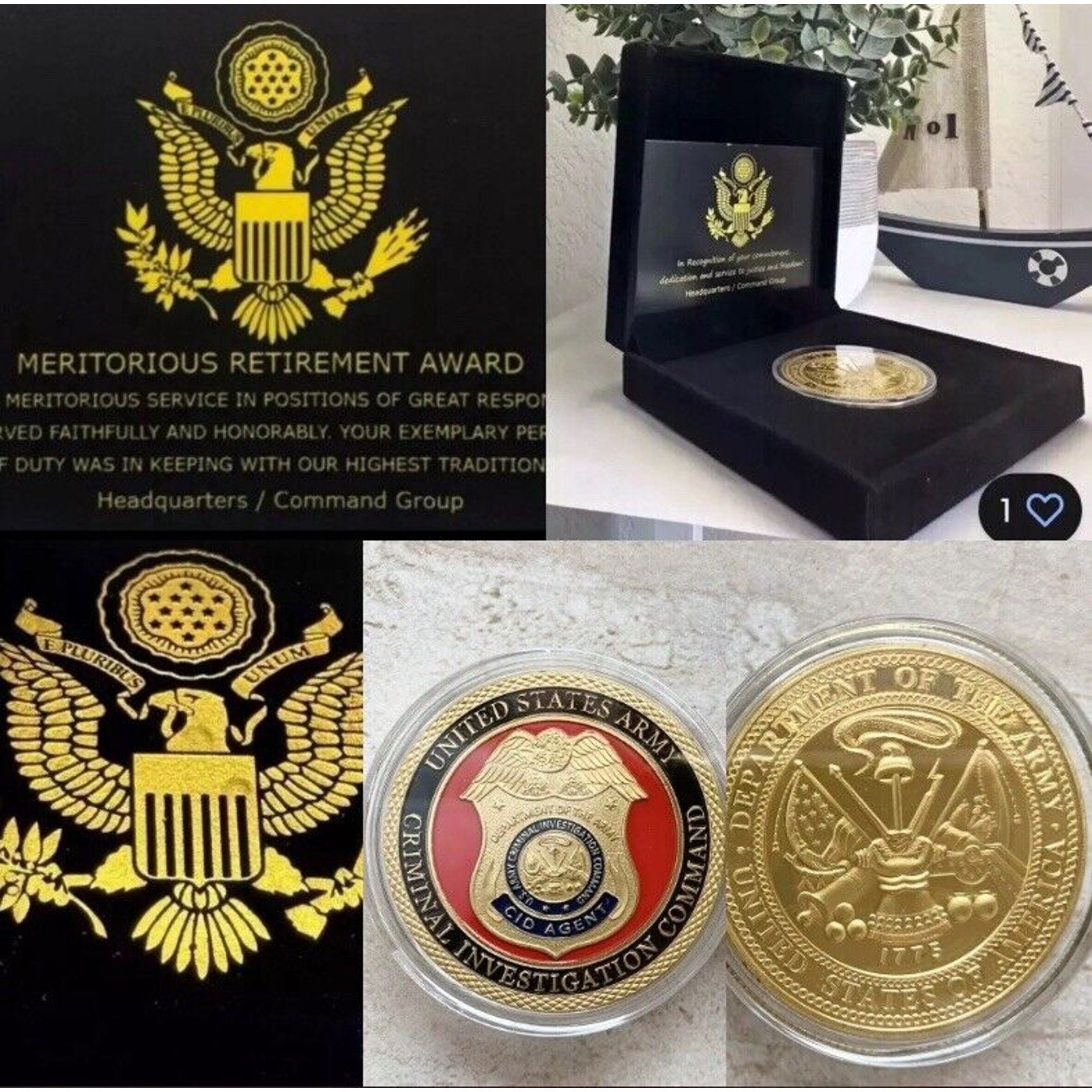 CID Criminal Investigation Division Command US Army Coin W /Retirement Award