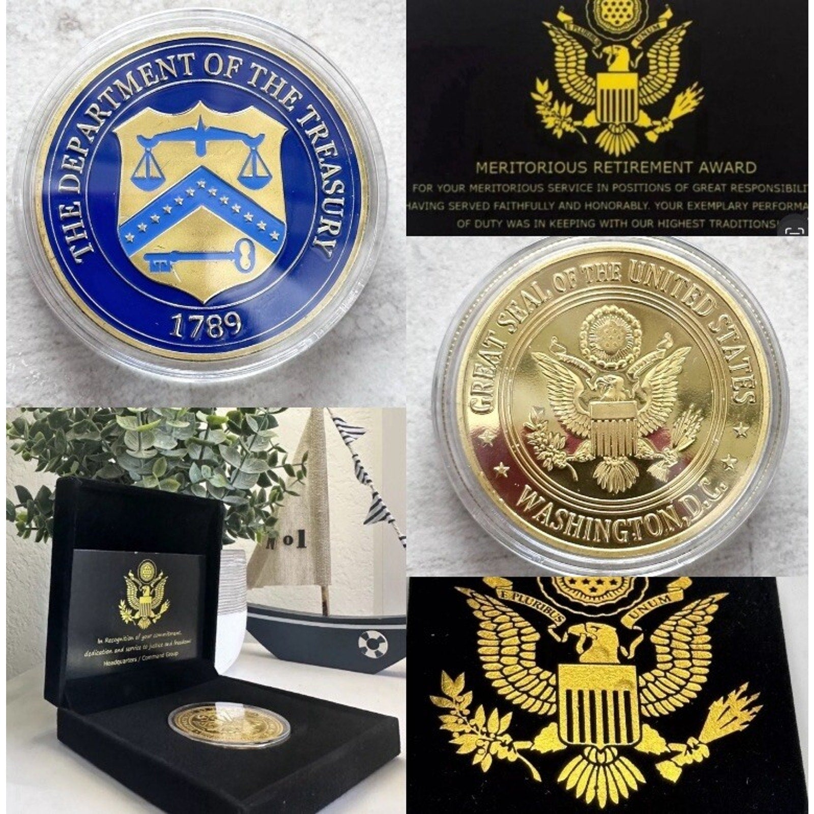 United States Department of the Treasury Challenge Coin With Retirement Award