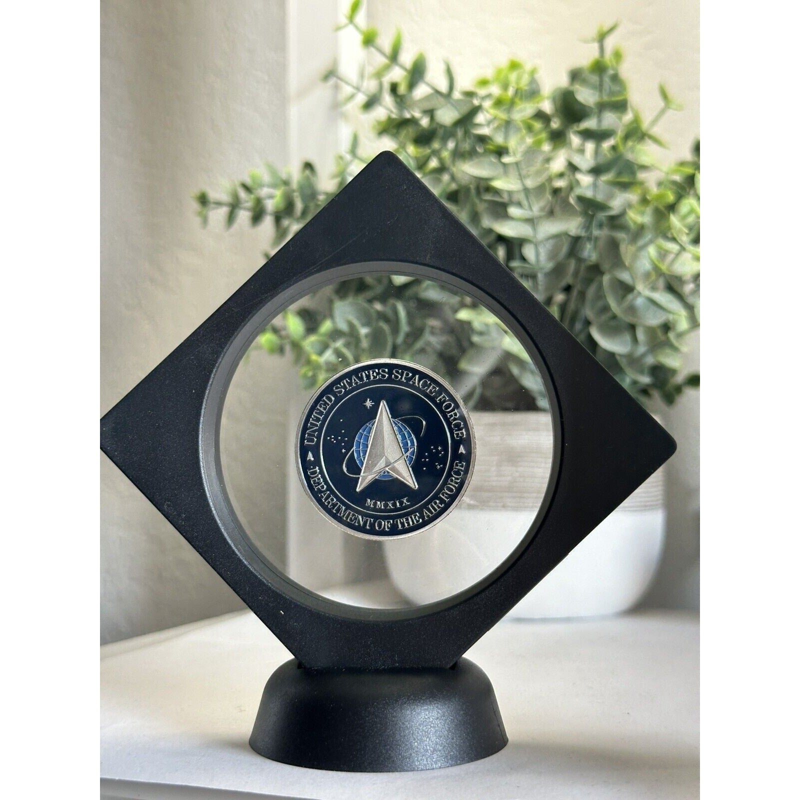 United State AIR FORCE SPACE COMMAND Challenge Coin With Display Case