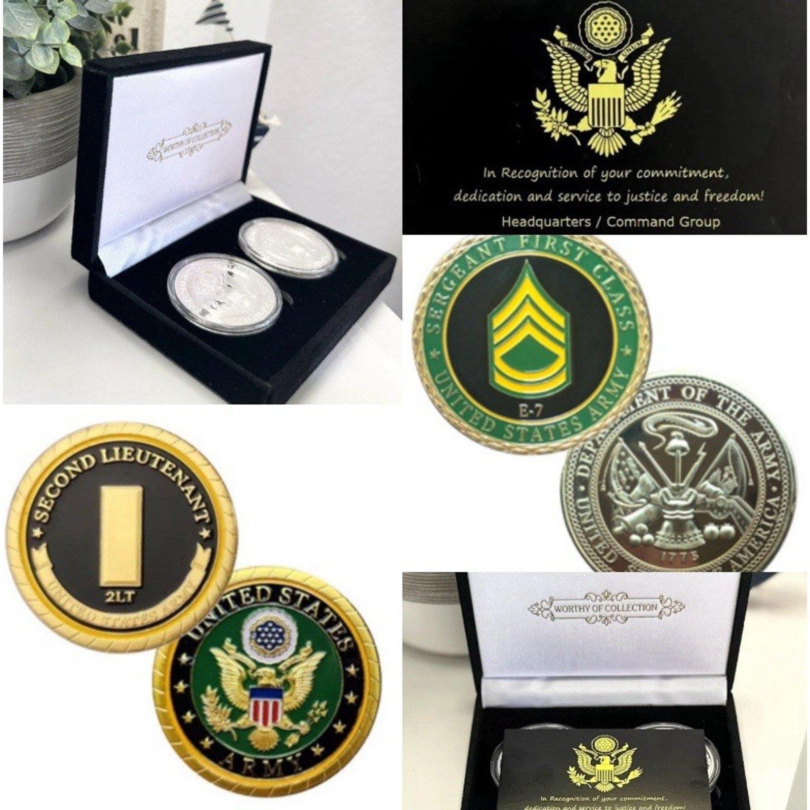 2pcs Army Rank 2LT 2nd O-1 And Sergeant First Class Ranks Coin