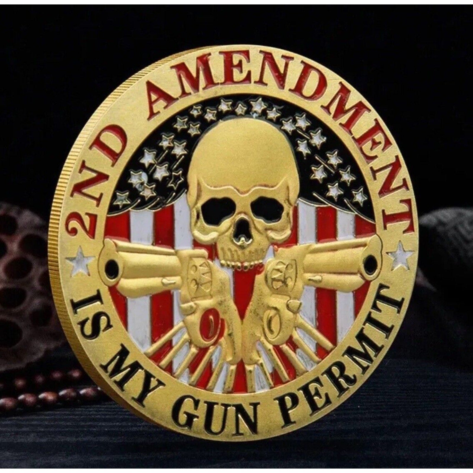 Amendment Is My Gun Permit Skull Challenge Coin USA