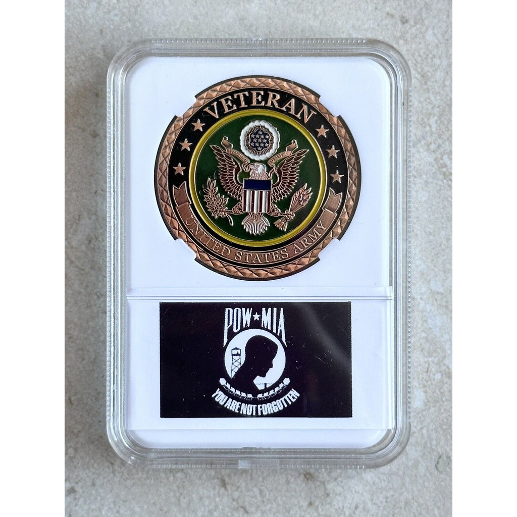 PROUD TO BE ARMY VETERAN - Challenge Coin With case POW - MIA
