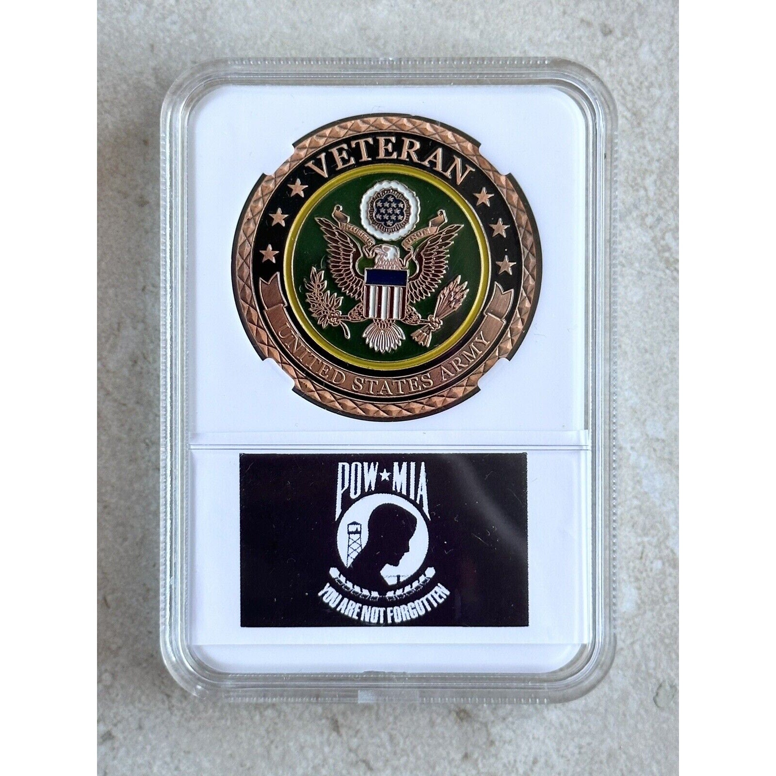 PROUD TO BE ARMY VETERAN - Challenge Coin With case POW - MIA
