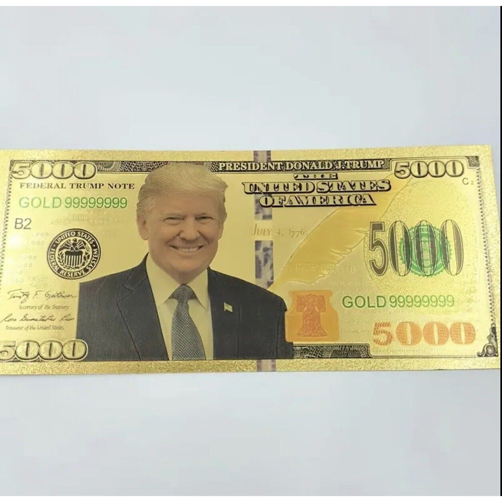 President Donald Trump Colorized $5000 Dollar Bill Gold Foil Banknote