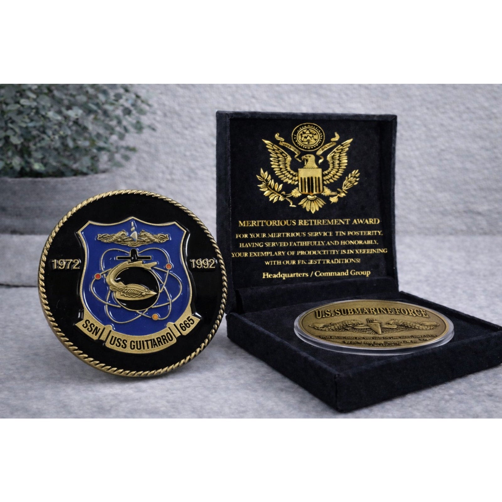 Rare USS Guitarro SSN 665 Submarine Challenge Coin USN w/ Retirement Award