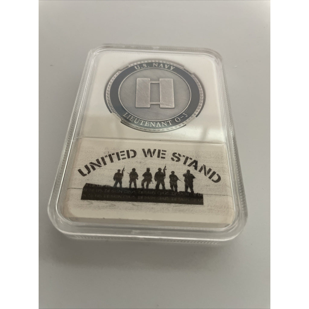 Us Navy Lieutenant 0-3 Coin w/ United We Stand Case