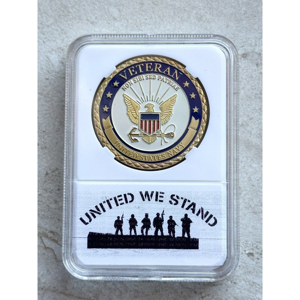 U.S. Navy Veteran Challenge Coin With Beautiful Case United We Stand