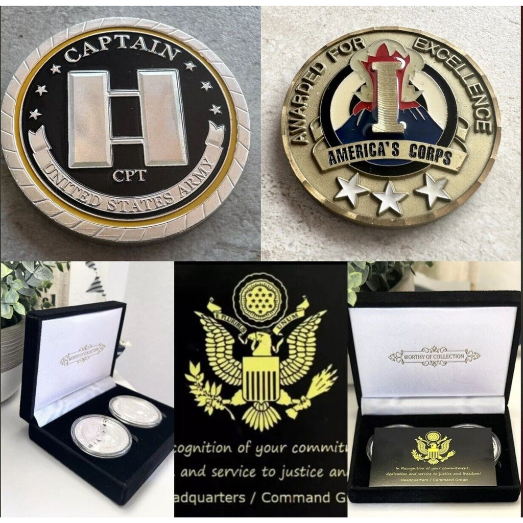 2pcs Army Rank Captain O-3 And Army Commanding Lewis Coin