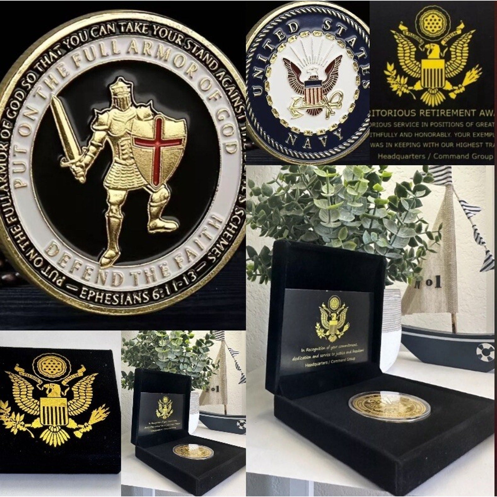 US Navy Put on the Full Armor of God Coin Defend The Faith W/ Retirement Award