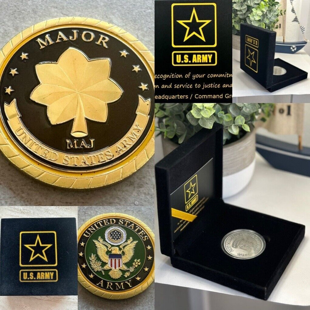 Army Rank Major MAJ Coin With Special Army Velvet Case Certificate