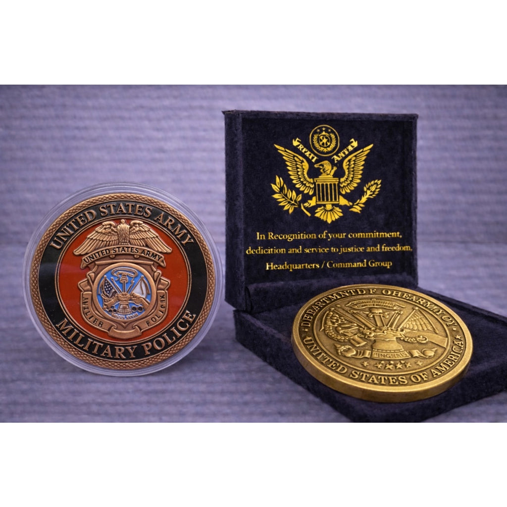 MP-Military Police Army Challenge Coin-Gold PL US Army w/ Achievement Award