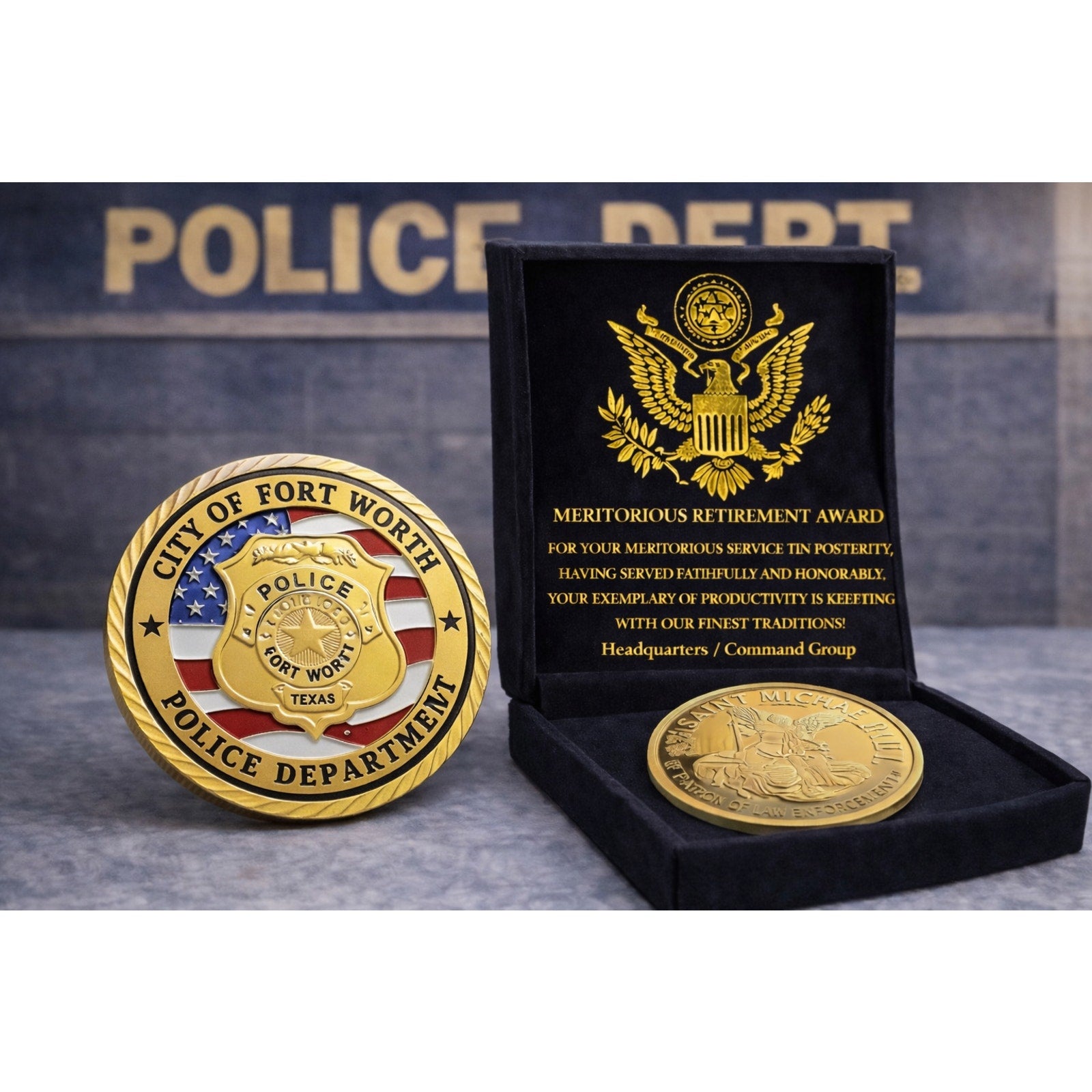 CITY OF FORT WORTH POLICE Dept Challenge Coin w/ Retirement Award