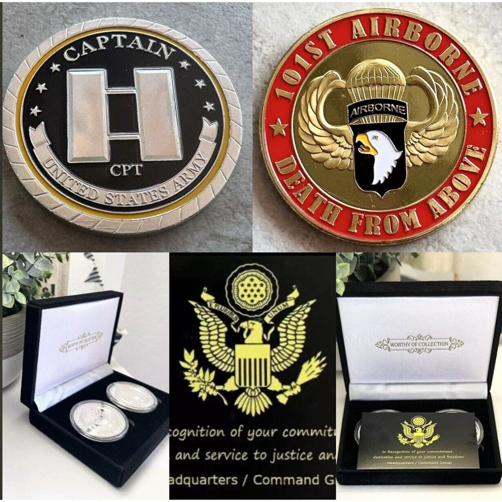 2pcs Army Rank Captain O-3 And Airborne DEATH From Sbove The USA CHALLENGE COIN