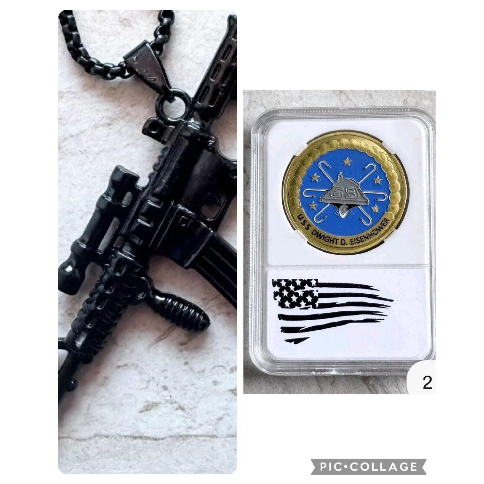 2pcs US NAVY - USS DWIGHT D. EISENHOWER - CVN-69 Coin With Case And Dog Tag