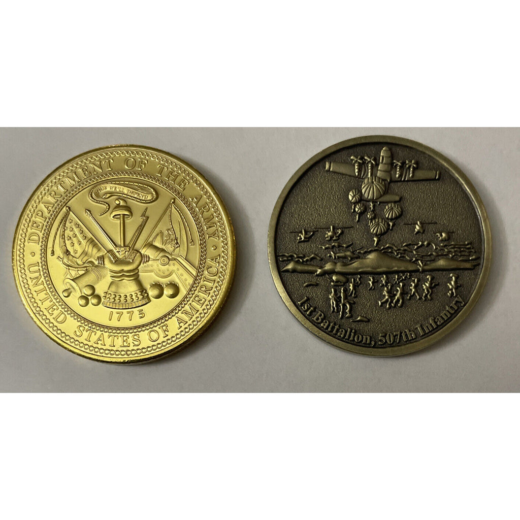 2pcs 507th Airborne School Jump Wing Badge E-5 Sergeant Coin US Army Ft Benning.