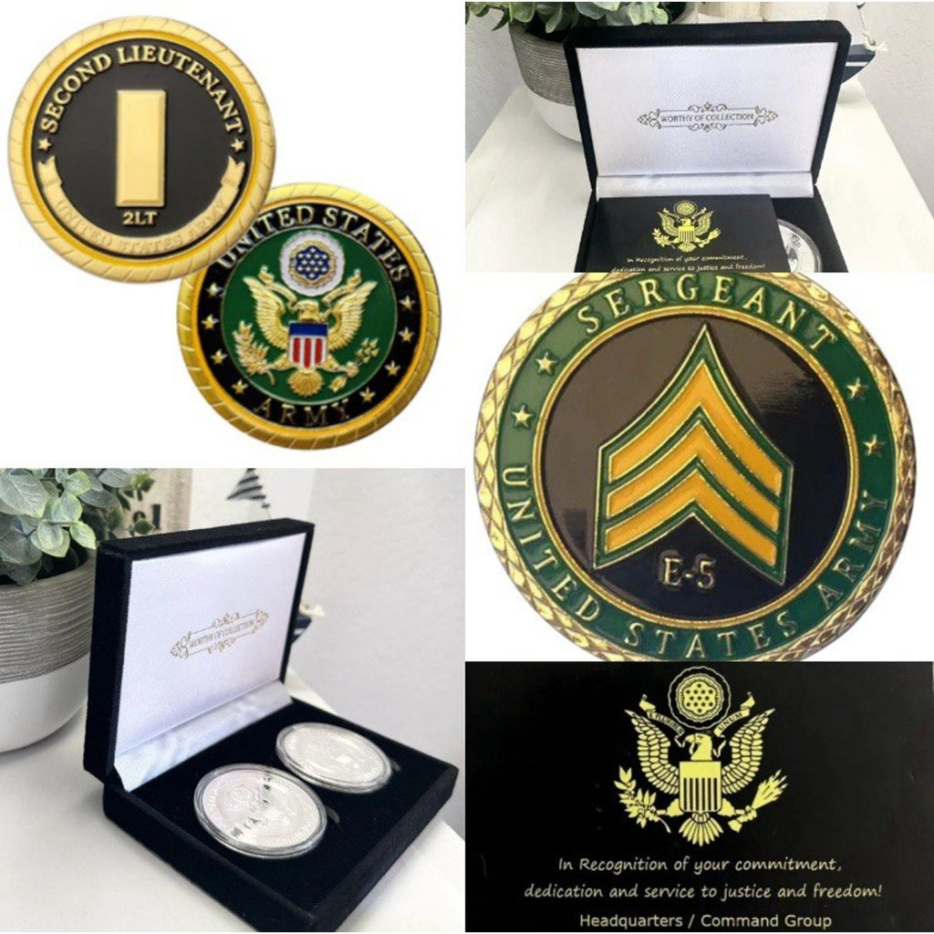 2pcs Army Rank 2LT 2nd O-2 And Sergeant E5 Coin