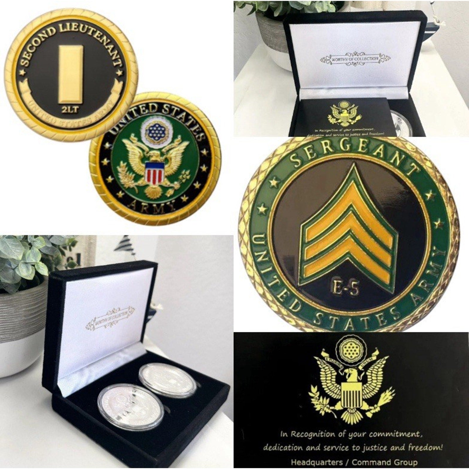2pcs Army Rank 2LT 2nd O-2 And Sergeant E5 Coin