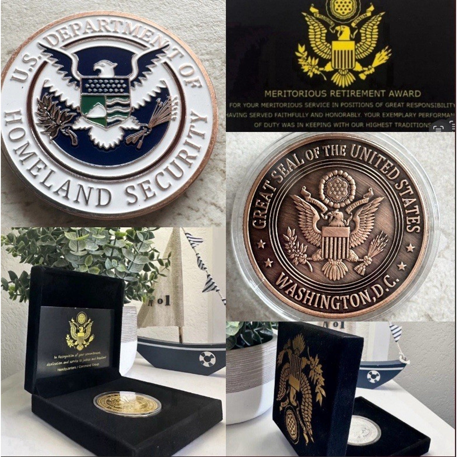 US Department Of Home land Security Challenge Coin With Retirement Award