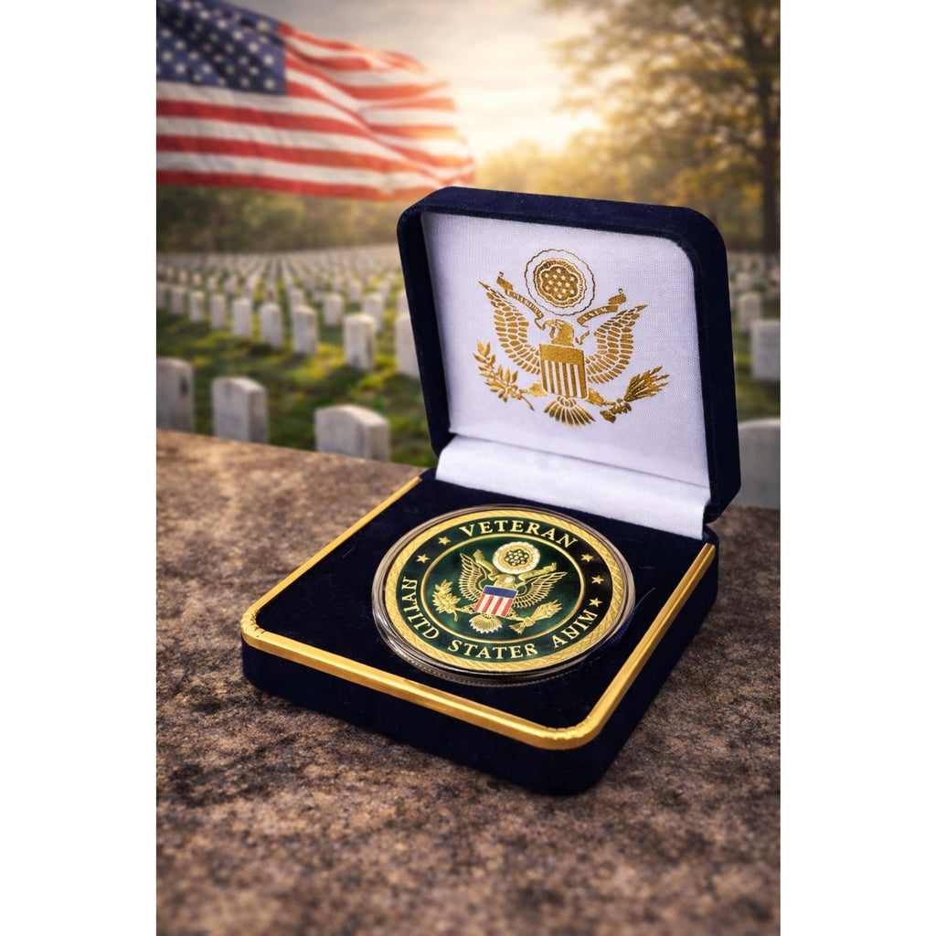 US Army Veteran Challenge Coin Gold. Perfect Gift! with Case ·FAST SHIPPING·
