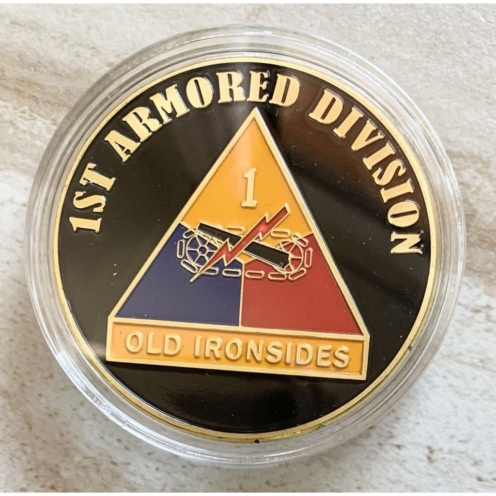US ARMY 1st ARMORED DIVISION "Hell On Wheels" Challenge Coin With Velvet Case