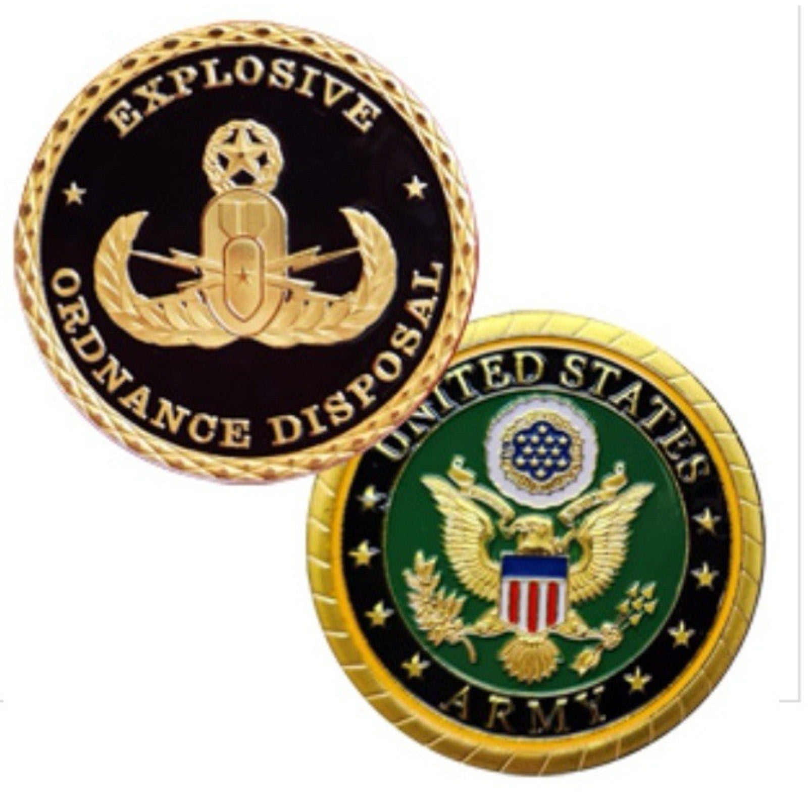 2pcs Army Rank 2LT 2nd O-2 And Explosive Ordnance Disposal Coin