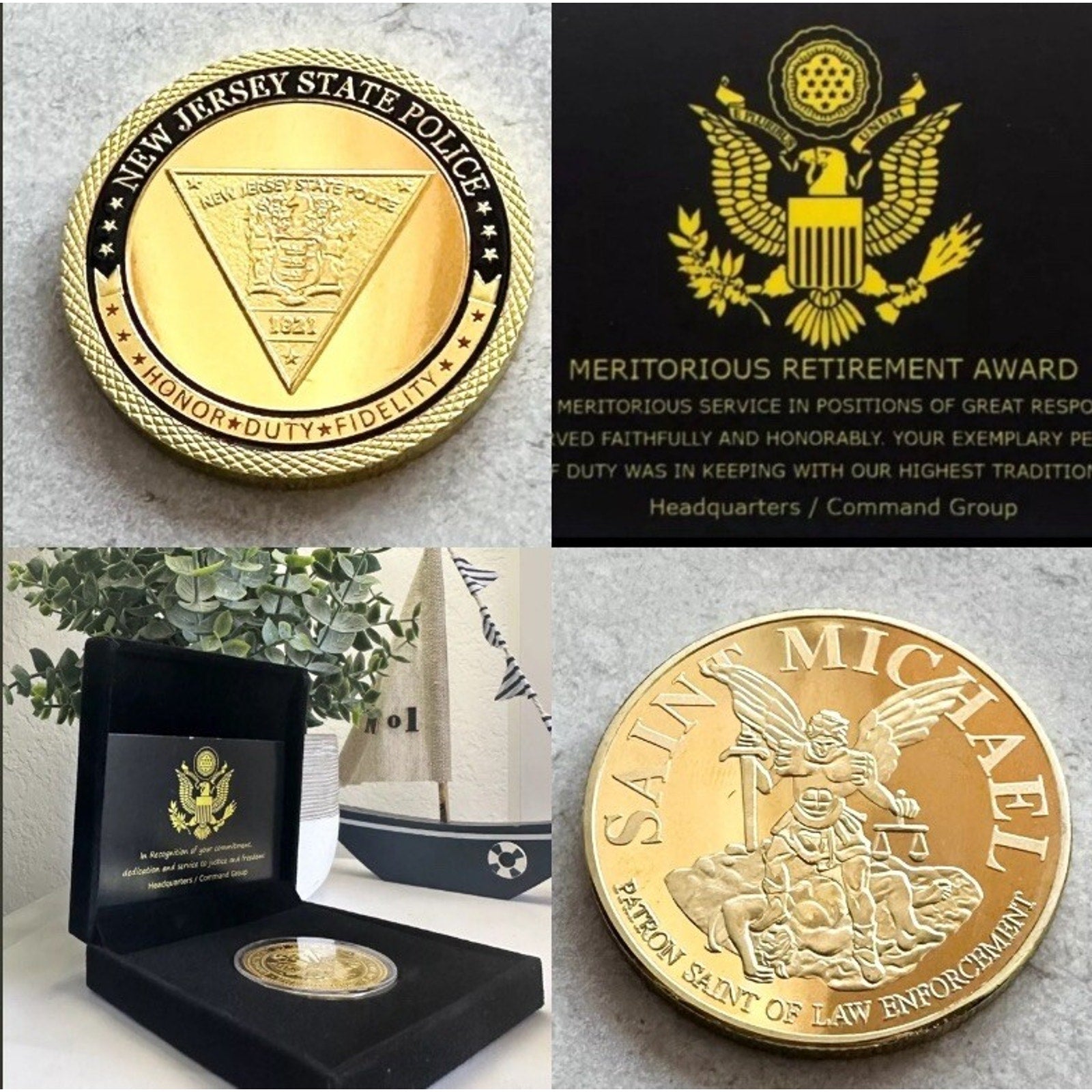 NEW JERSEY STATE POLICE TROOPER ST MICHAEL Coin With Retirement Award