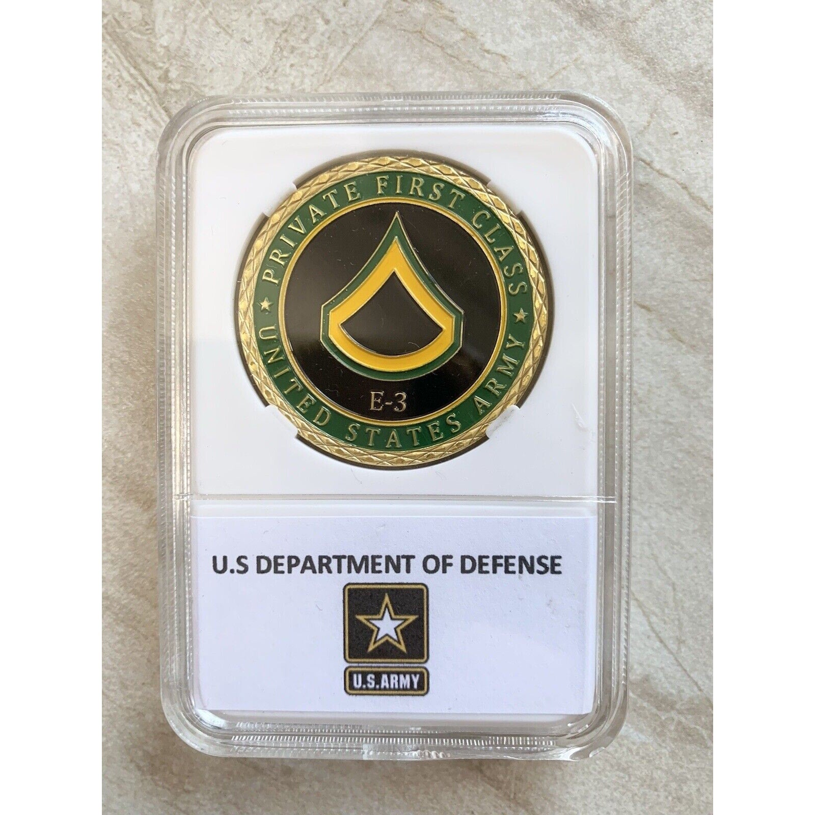 US ARMY " PRIVATE FIRST CLASS E-3 " Rank with Credential coin holder wallet