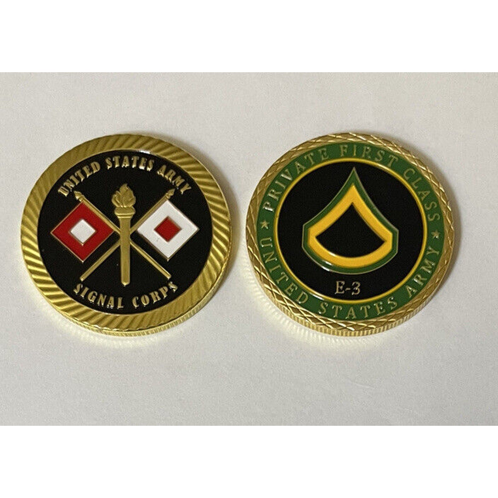 UNITED STATES ARMY - Rank PFC-PRIVATE FIRST CLASS E-3 & Signal Challenge Coin