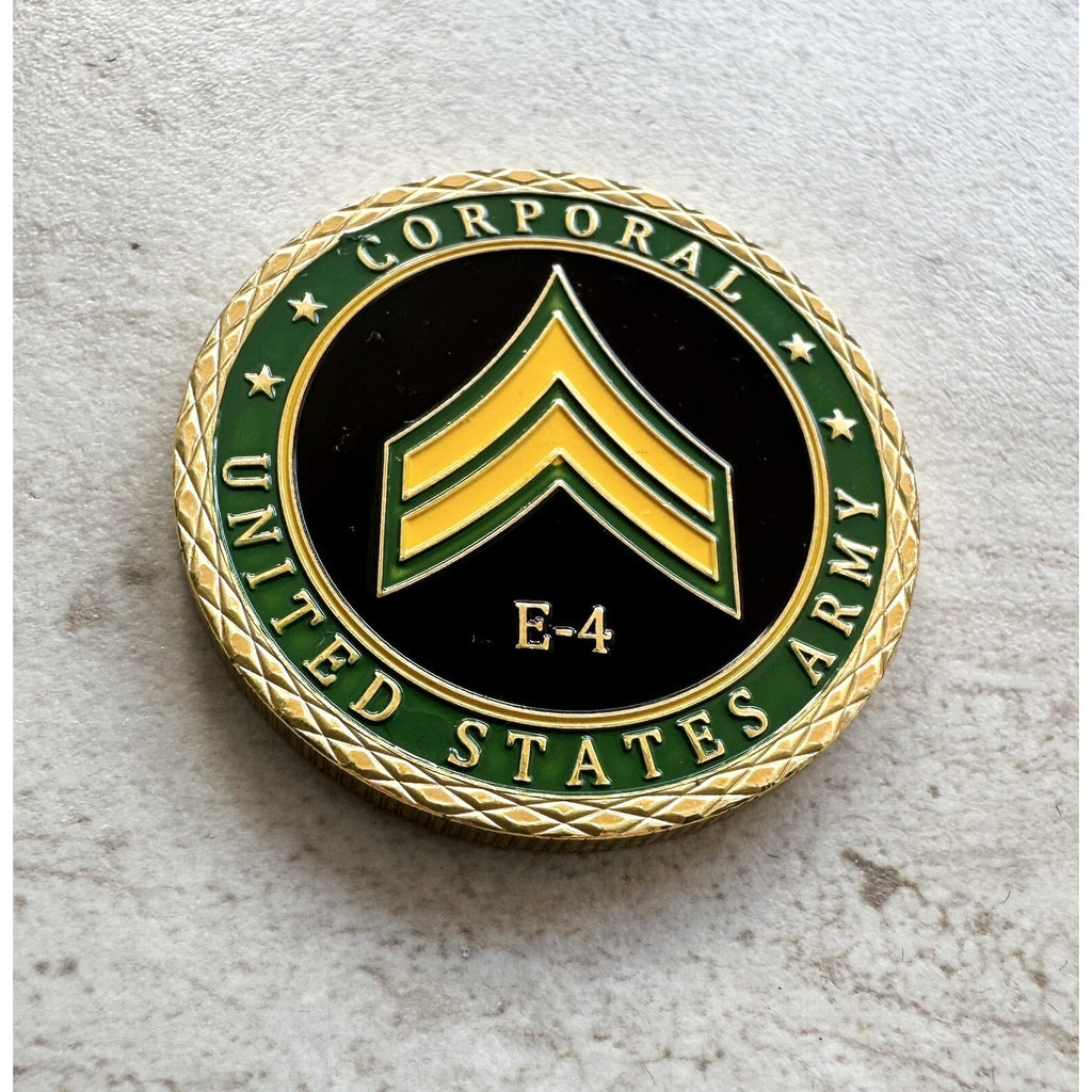 UNITED STATES ARMY - Rank CORPORAL E-4 Challenge Coin w/ Retirement Award