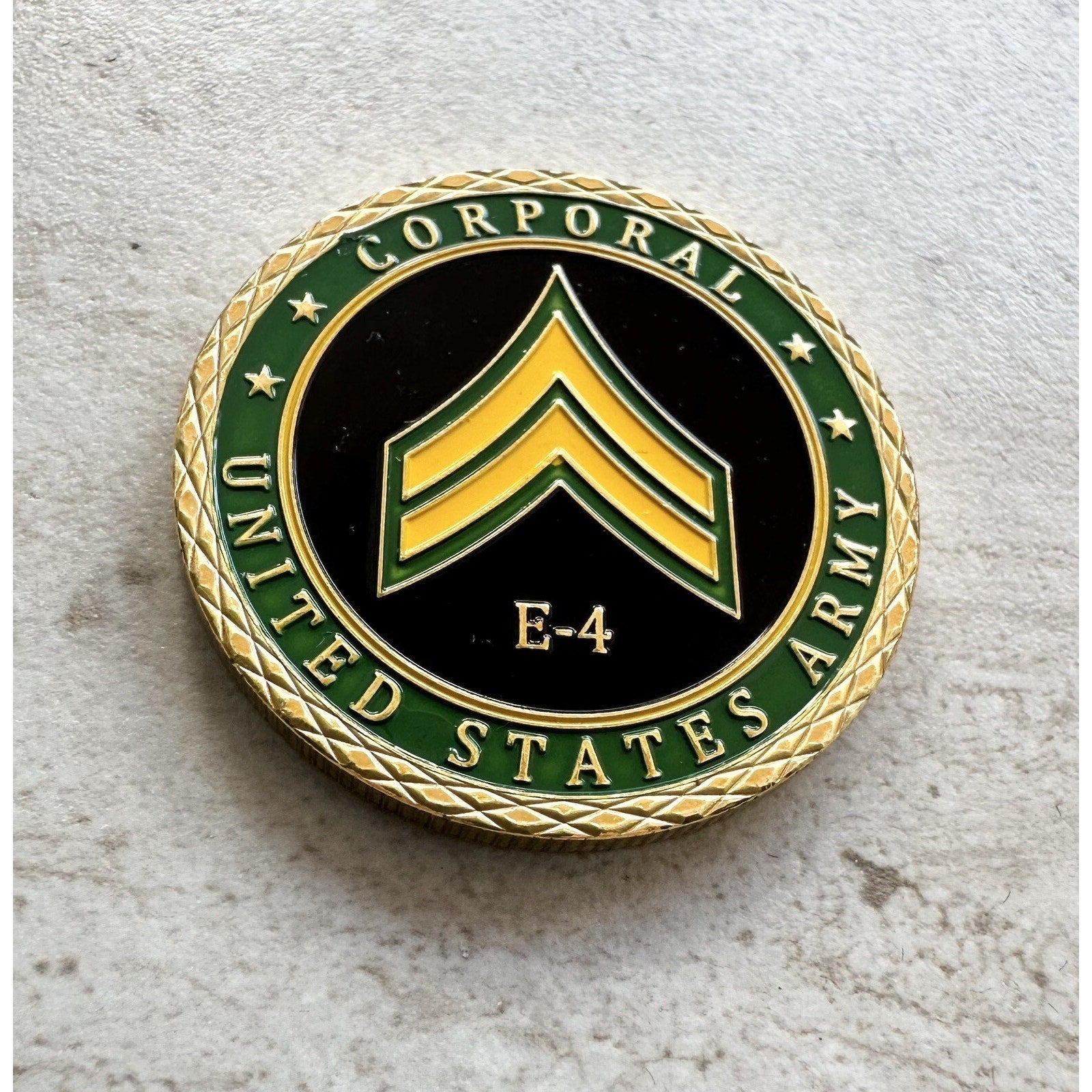 UNITED STATES ARMY - Rank CORPORAL E-4 Challenge Coin w/ Retirement Award