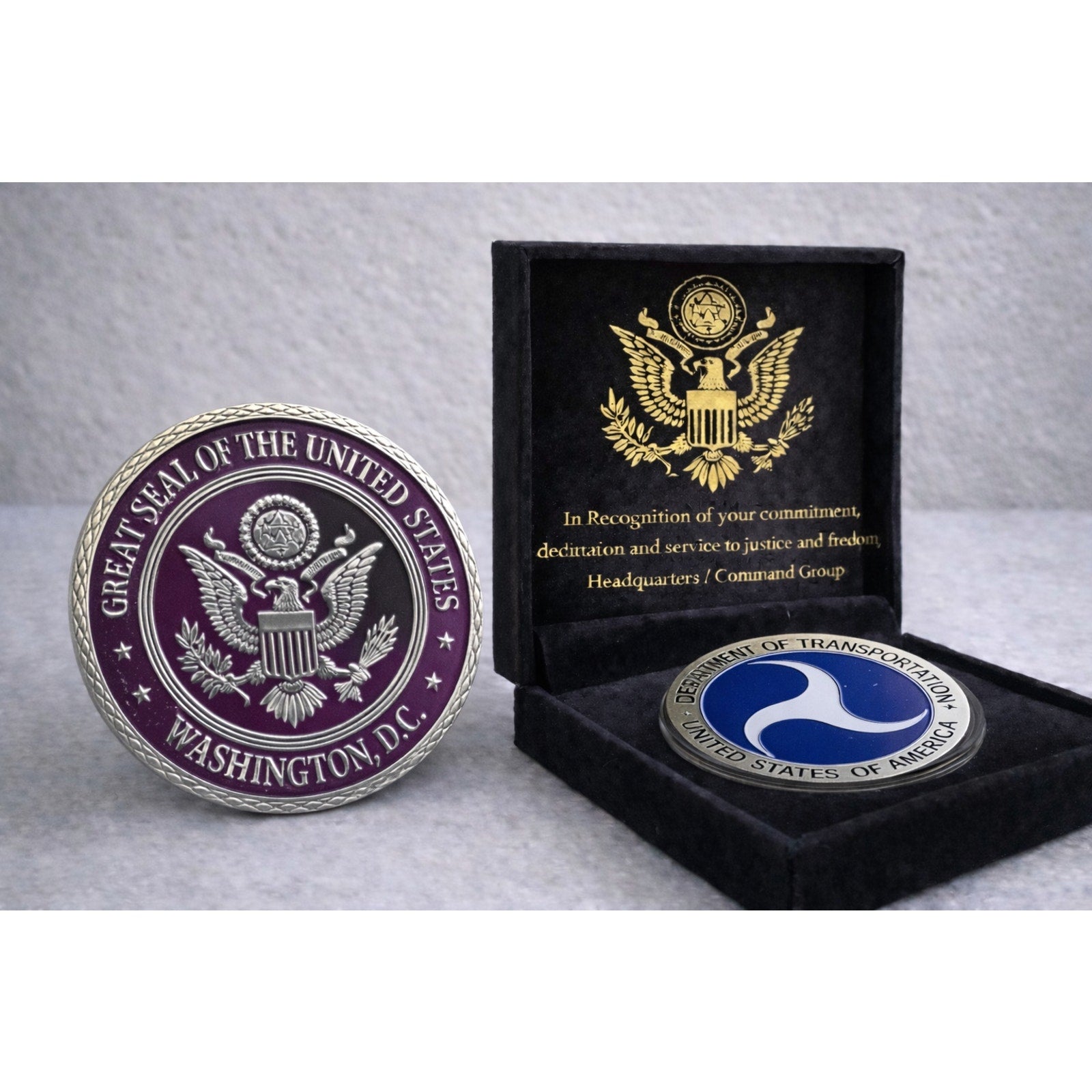 U S Department of the Transportation Challenge Coin w/ Achievement Award