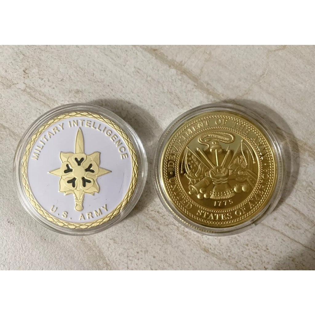 Army MI Military Intelligence Unit Challenge Coin With Retirement Award