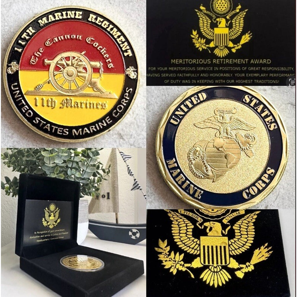 US MARINE CORPS - 11th MARINE REGIMENT Coin OFF LIC 23125 W/ Retirement Award