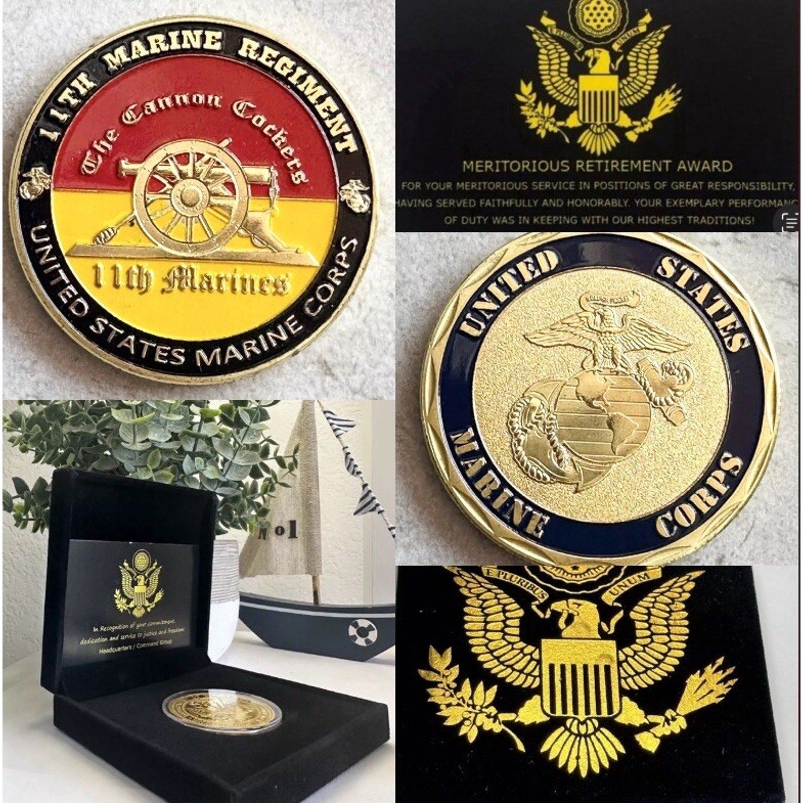 US MARINE CORPS - 11th MARINE REGIMENT Coin OFF LIC 23125 W/ Retirement Award