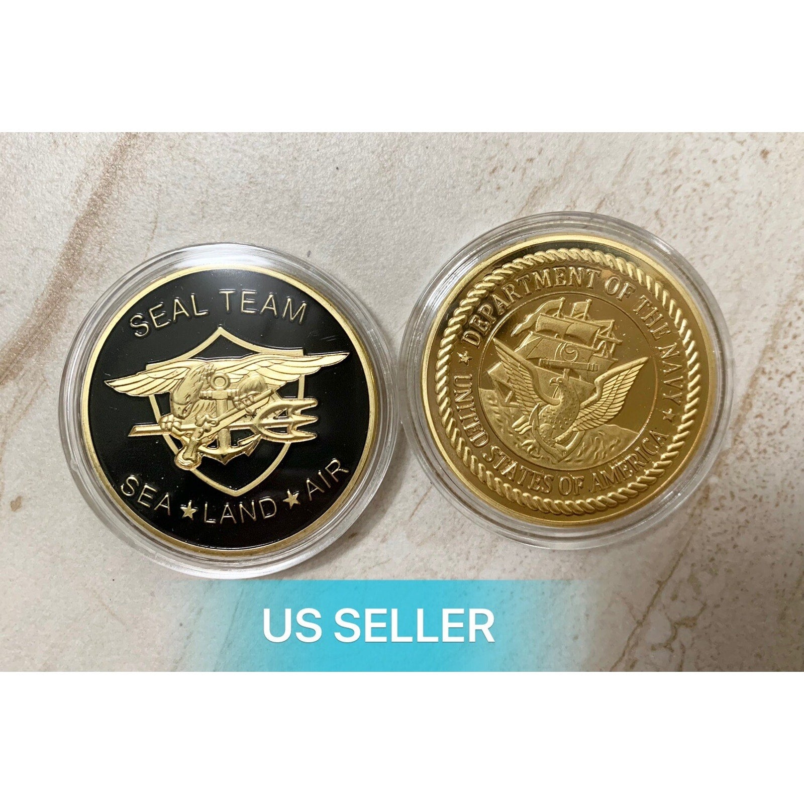 US SELLER Navy Seal Team SEA LAND AIR Military Gold Plated w/ Retirement Award